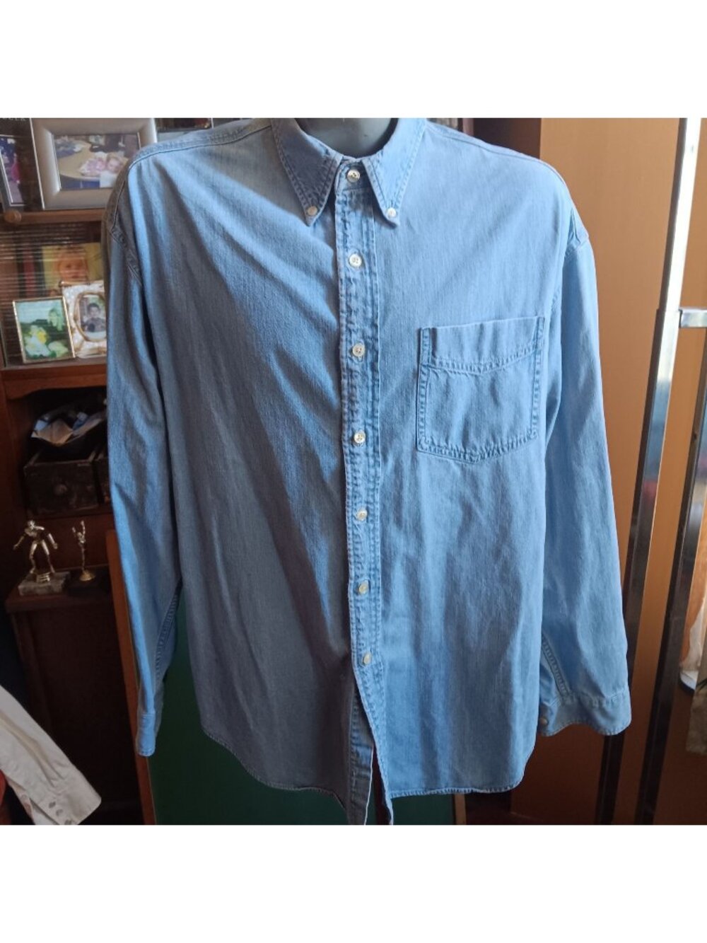 Vintage 90's Mens Denim Shirt Large 1990's Gap Light Wash Button Down